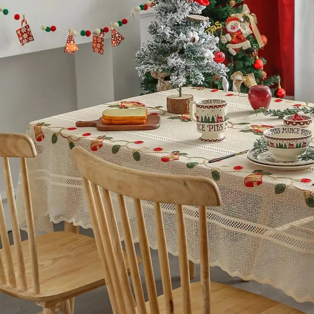 Toalha de Mesa Natalina Decoração de Natal Bordada