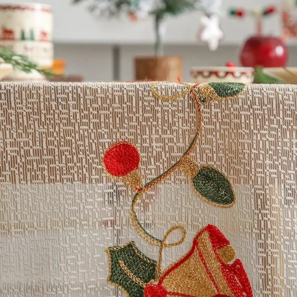 Toalha de Mesa Natalina Decoração de Natal Bordada
