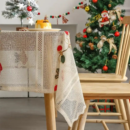 Toalha de Mesa Natalina Decoração de Natal Bordada