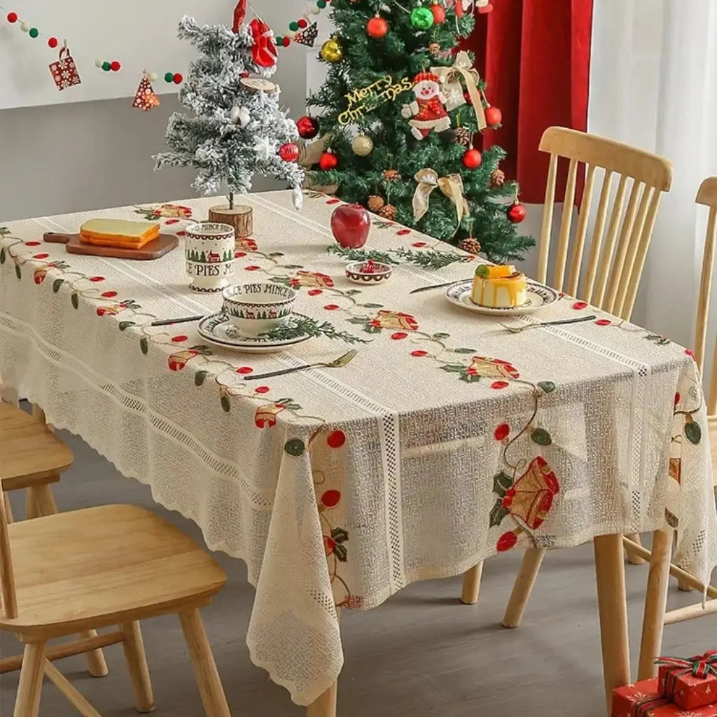 Toalha de Mesa Natalina Decoração de Natal Bordada