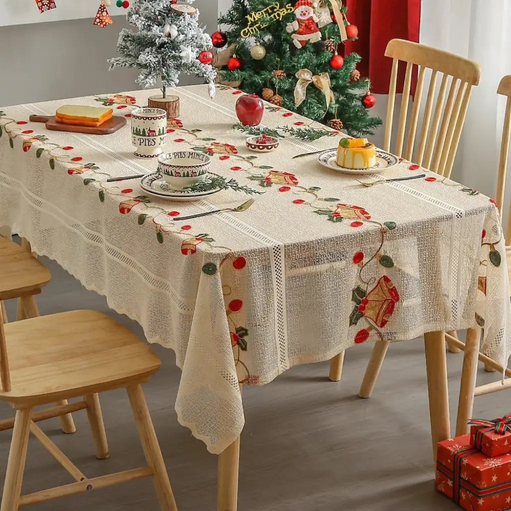 Toalha de Mesa Natalina Decoração de Natal Bordada