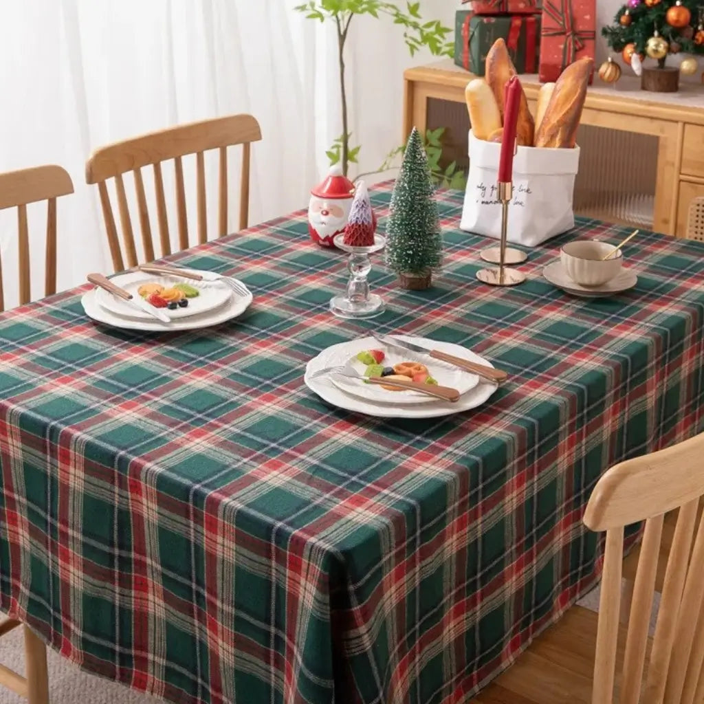 Toalha de Mesa Natalina Xadrez Feliz Natal Casa