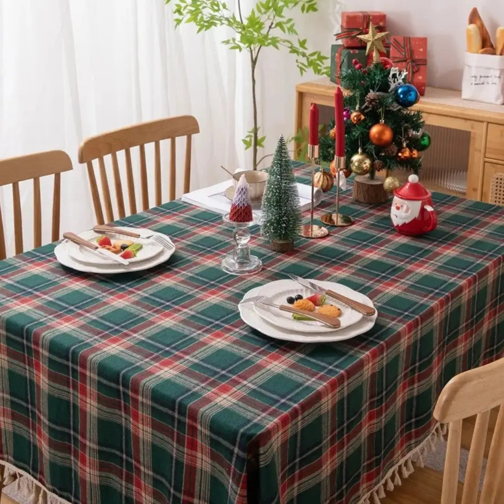 Toalha de Mesa Natalina Xadrez Feliz Natal Casa