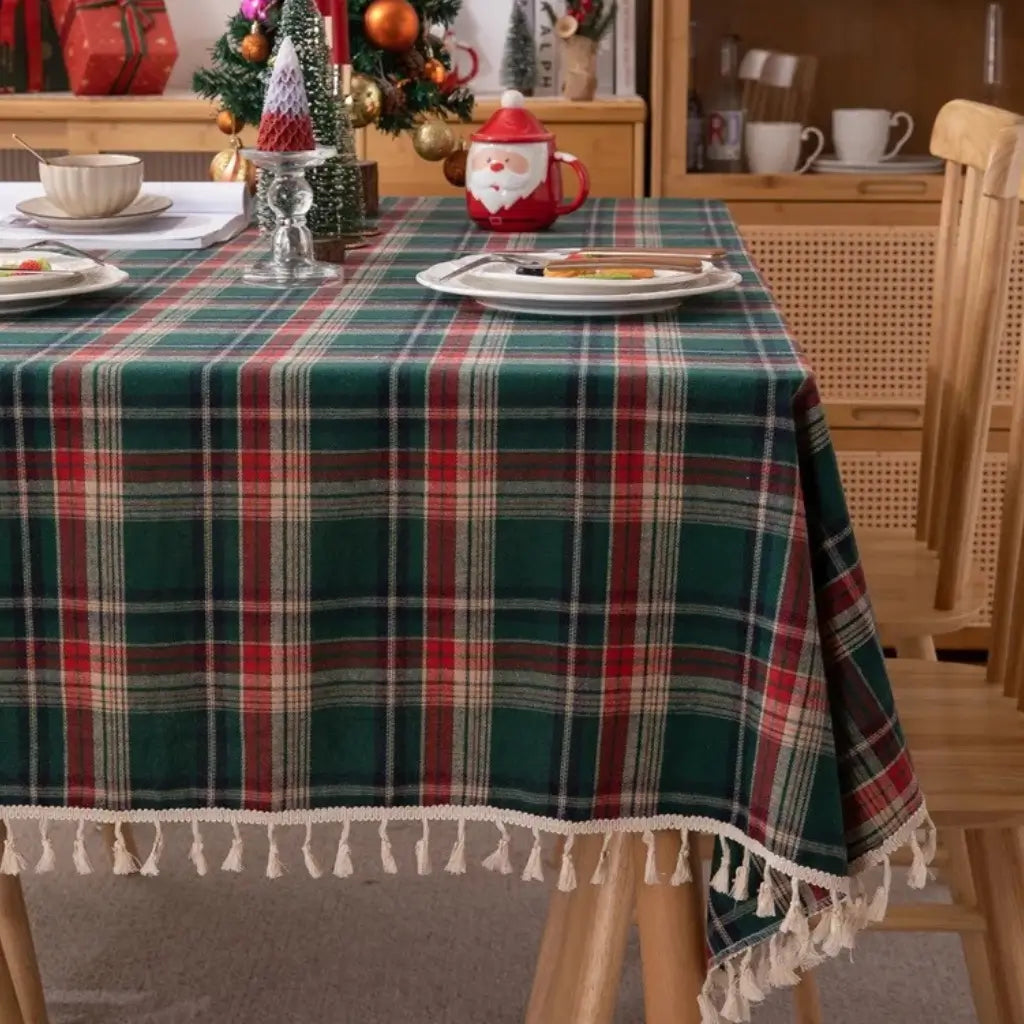 Toalha de Mesa Natalina Xadrez Feliz Natal Casa