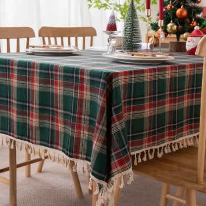 Toalha de Mesa Natalina Xadrez Feliz Natal Casa