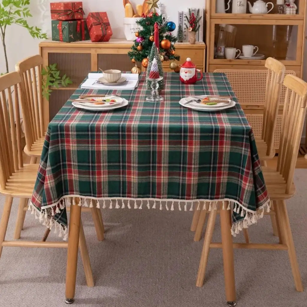Toalha de Mesa Natalina Xadrez Feliz Natal Casa