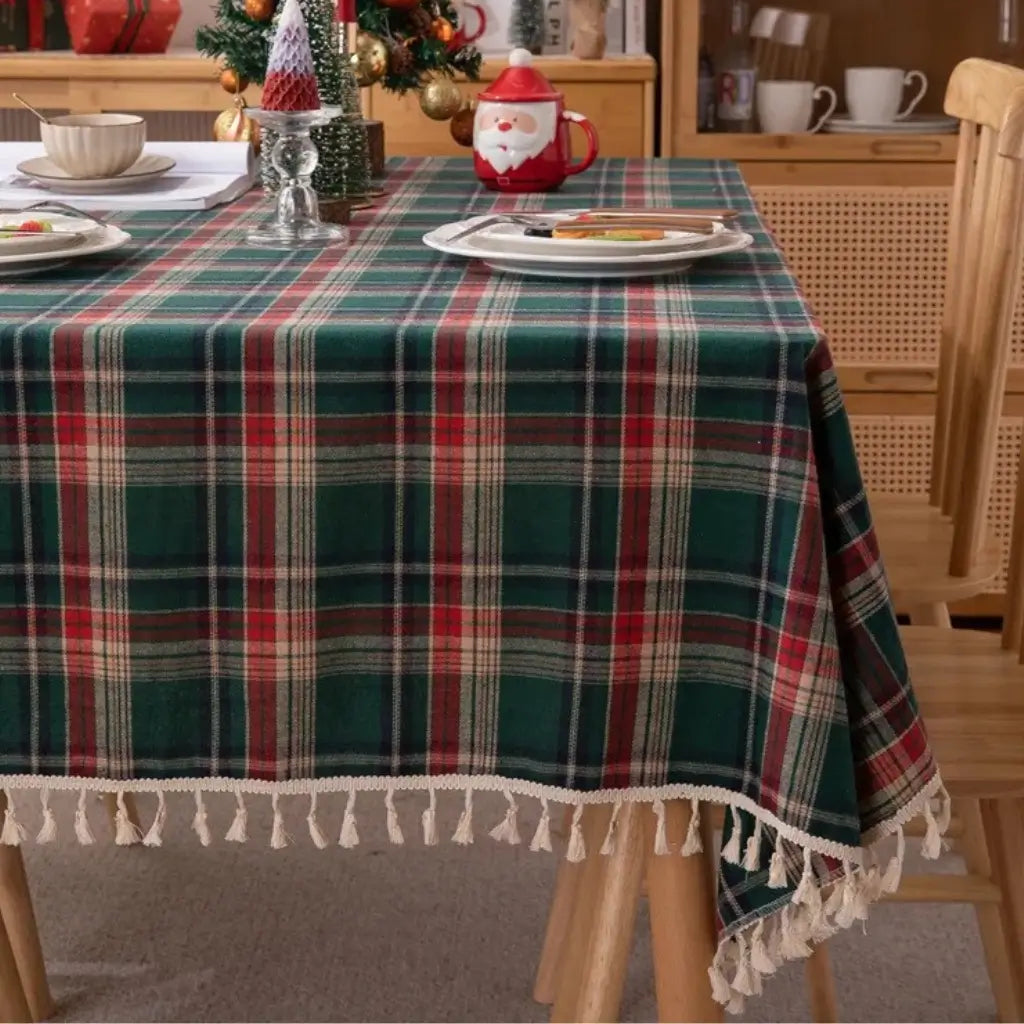 Toalha de Mesa Natalina Xadrez Feliz Natal Casa