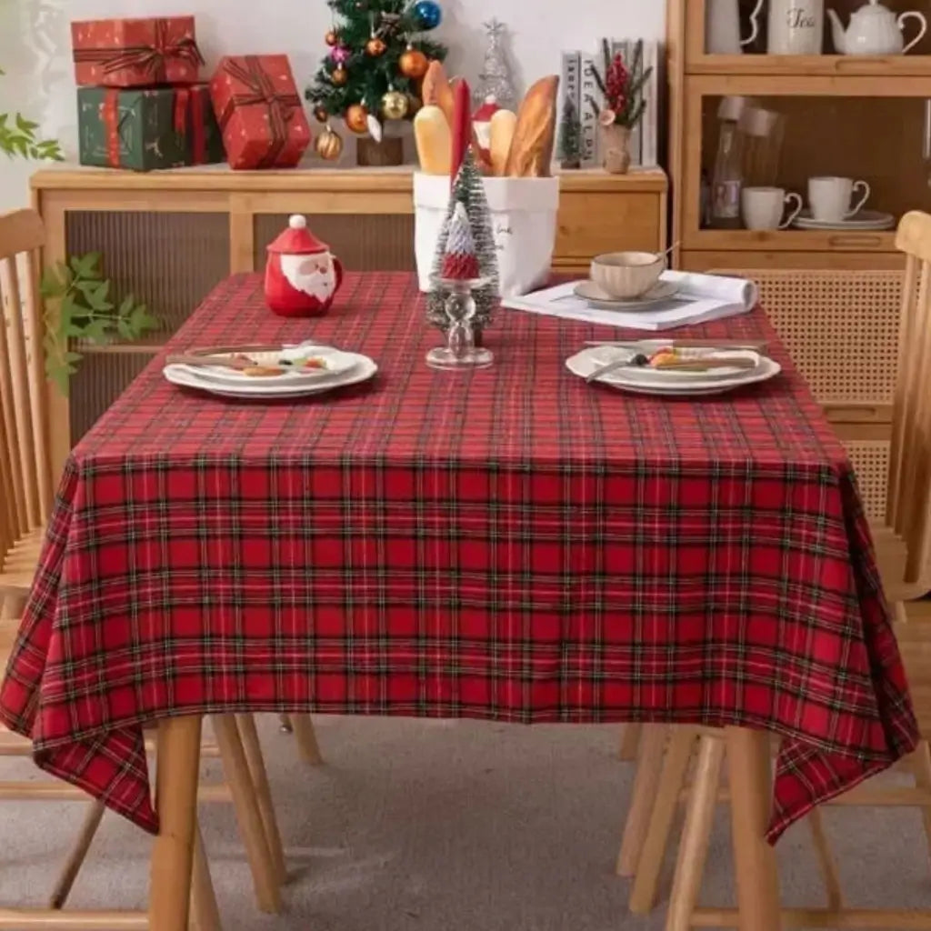 Toalha de Mesa Natalina Xadrez Feliz Natal Casa