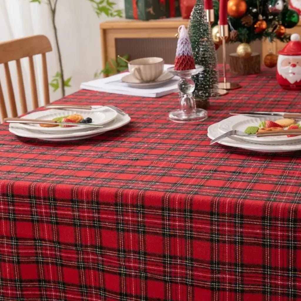Toalha de Mesa Natalina Xadrez Feliz Natal Casa