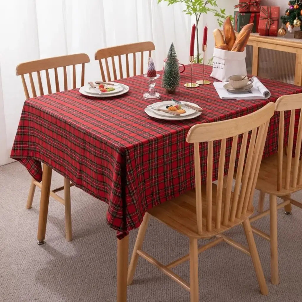 Toalha de Mesa Natalina Xadrez Feliz Natal Casa