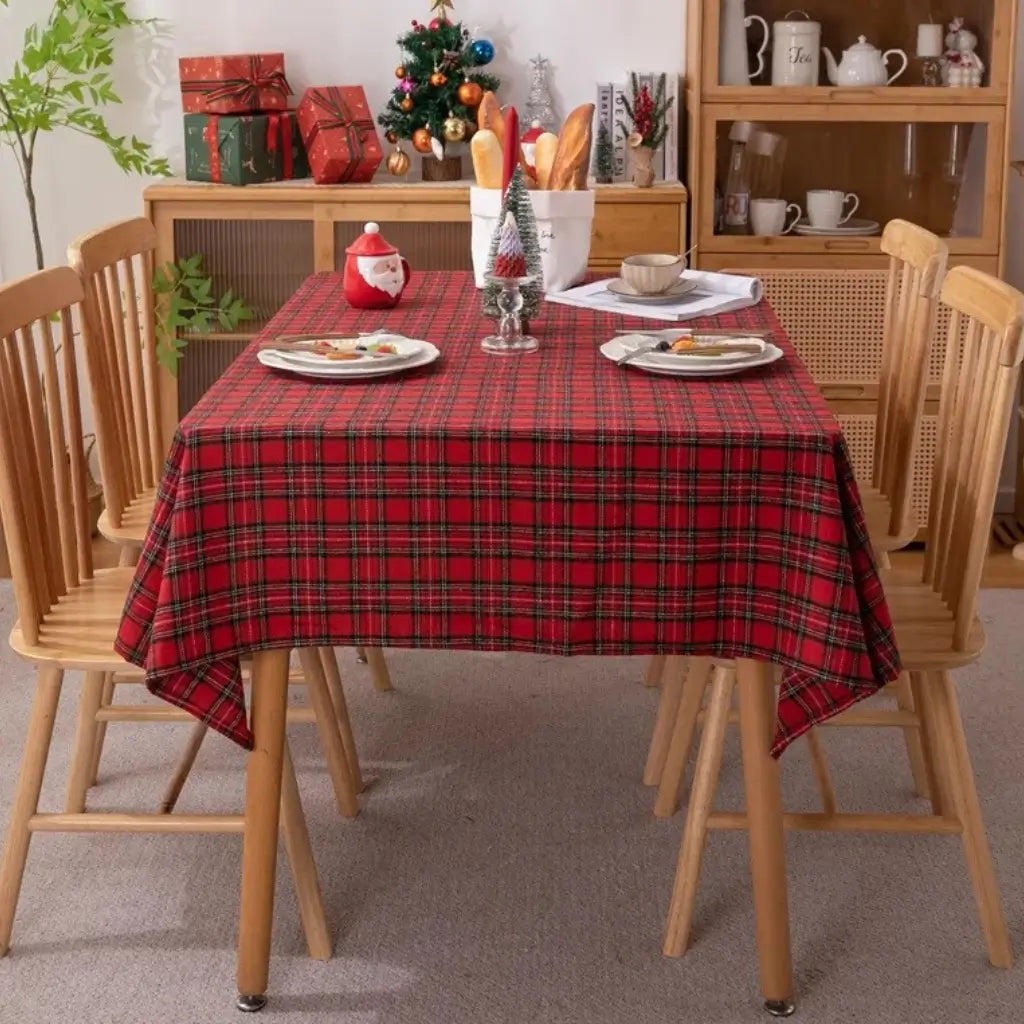Toalha de Mesa Natalina Xadrez Feliz Natal Casa