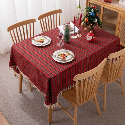 Toalha de Mesa Natalina Xadrez Feliz Natal Casa
