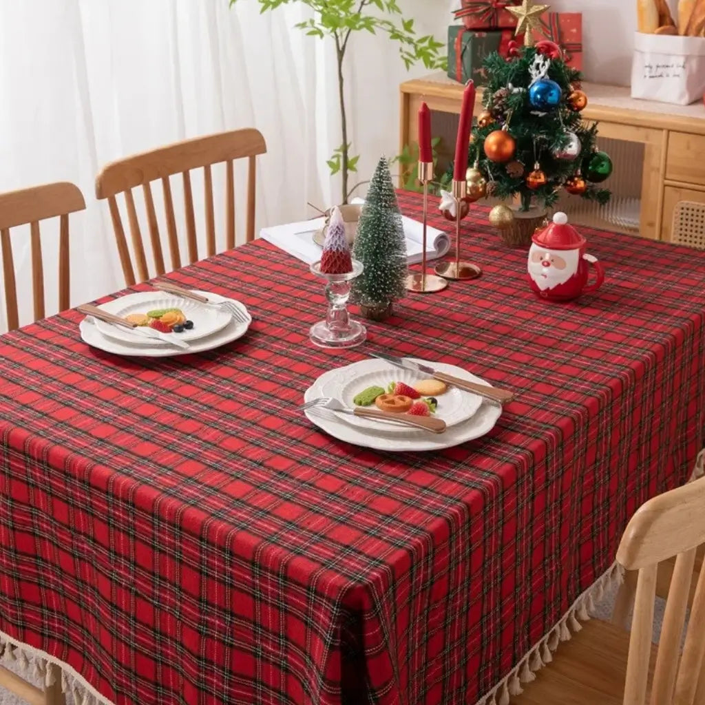 Toalha de Mesa Natalina Xadrez Feliz Natal Casa