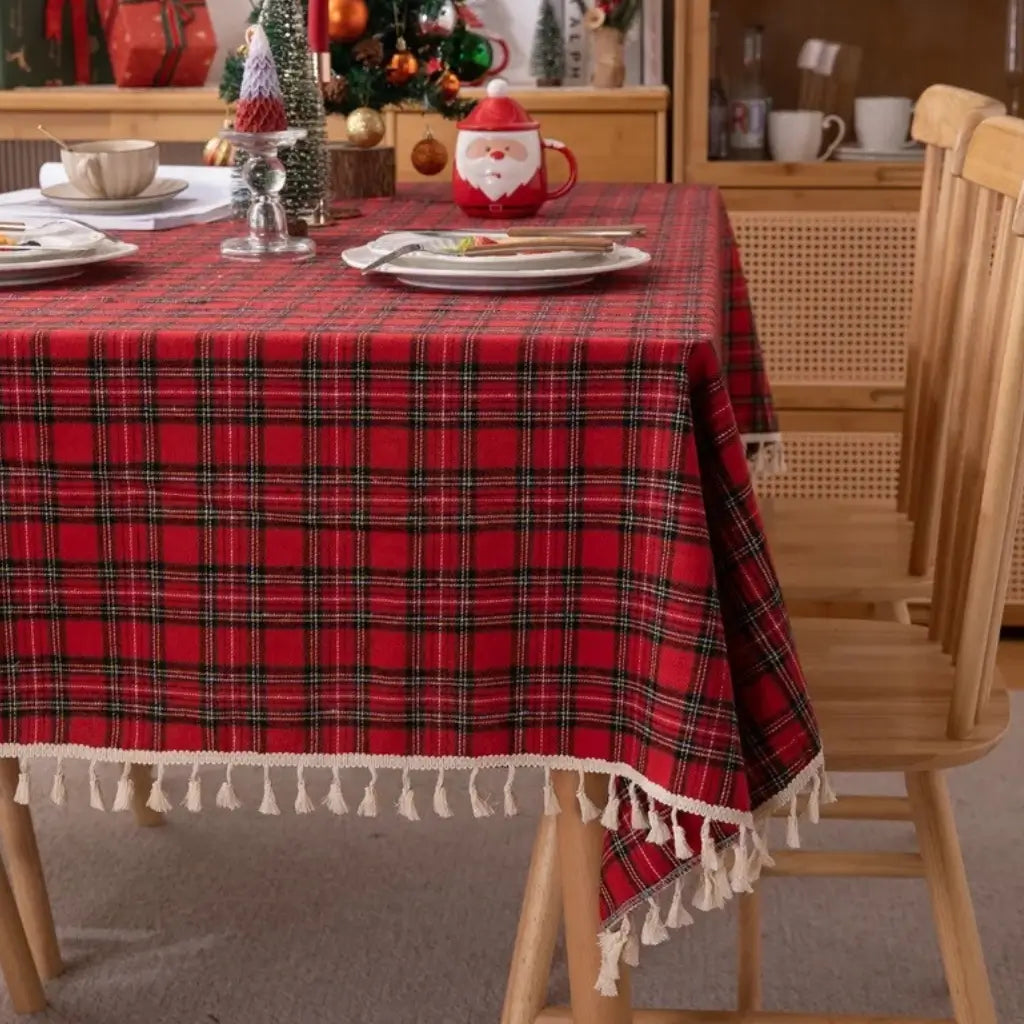 Toalha de Mesa Natalina Xadrez Feliz Natal Casa