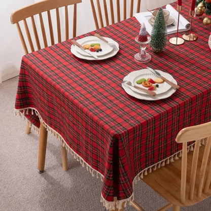 Toalha de Mesa Natalina Xadrez Feliz Natal Casa