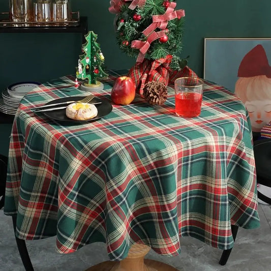 Toalha de Mesa Redonda Decoração de Natal Xadrez