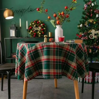 Toalha de Mesa Redonda Decoração de Natal Xadrez