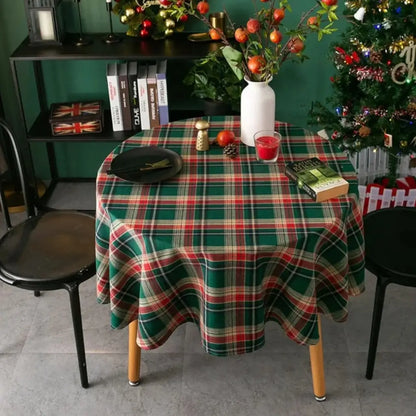 Toalha de Mesa Redonda Decoração de Natal Xadrez