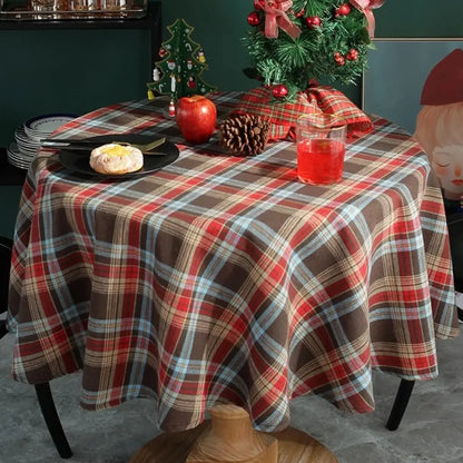 Toalha de Mesa Redonda Decoração de Natal Xadrez