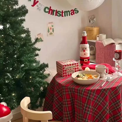 Toalha de Mesa Redonda Decoração de Natal Xadrez