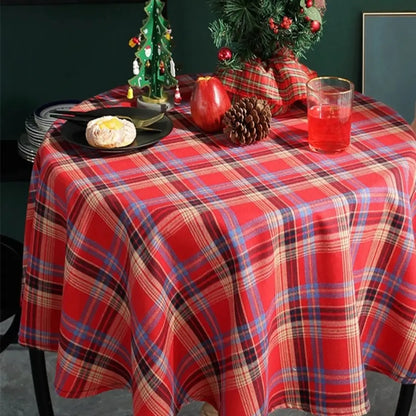 Toalha de Mesa Redonda Decoração de Natal Xadrez