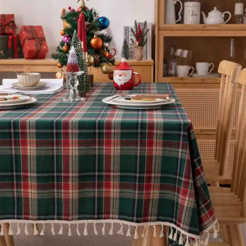 Toalha de Mesa de Natal Xadrez Mesa Posta de Natal