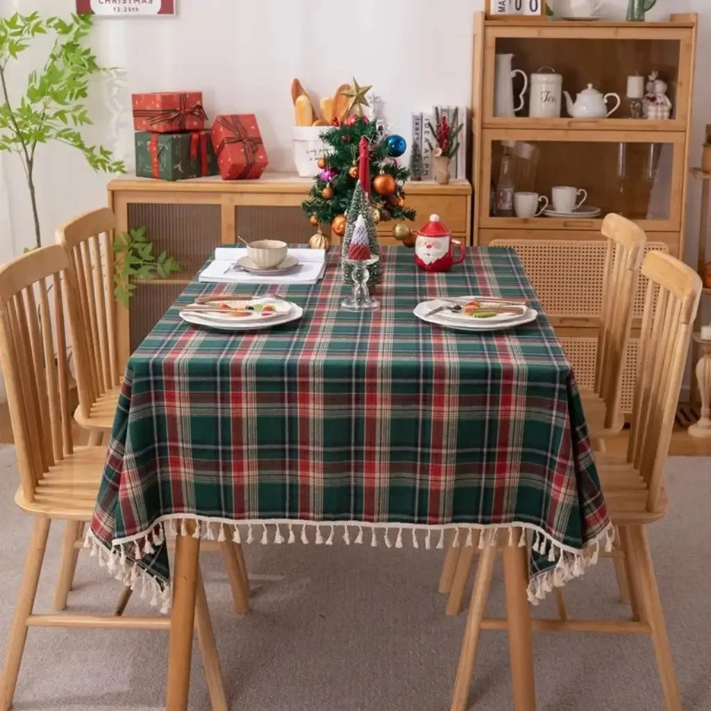 Toalha de Mesa de Natal Xadrez Mesa Posta de Natal
