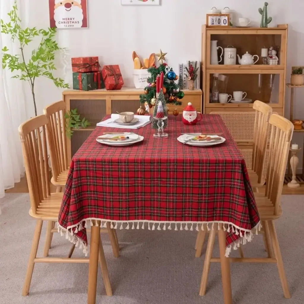 Toalha de Mesa de Natal Xadrez Mesa Posta de Natal