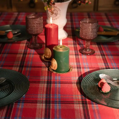 Toalha de Mesa Natal Linho Algodão Xadrez com Franjas