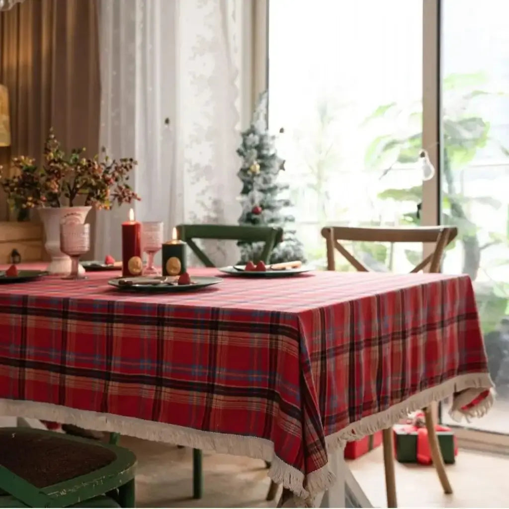 Toalha de Mesa de Natal Xadrez Mesa Posta de Natal