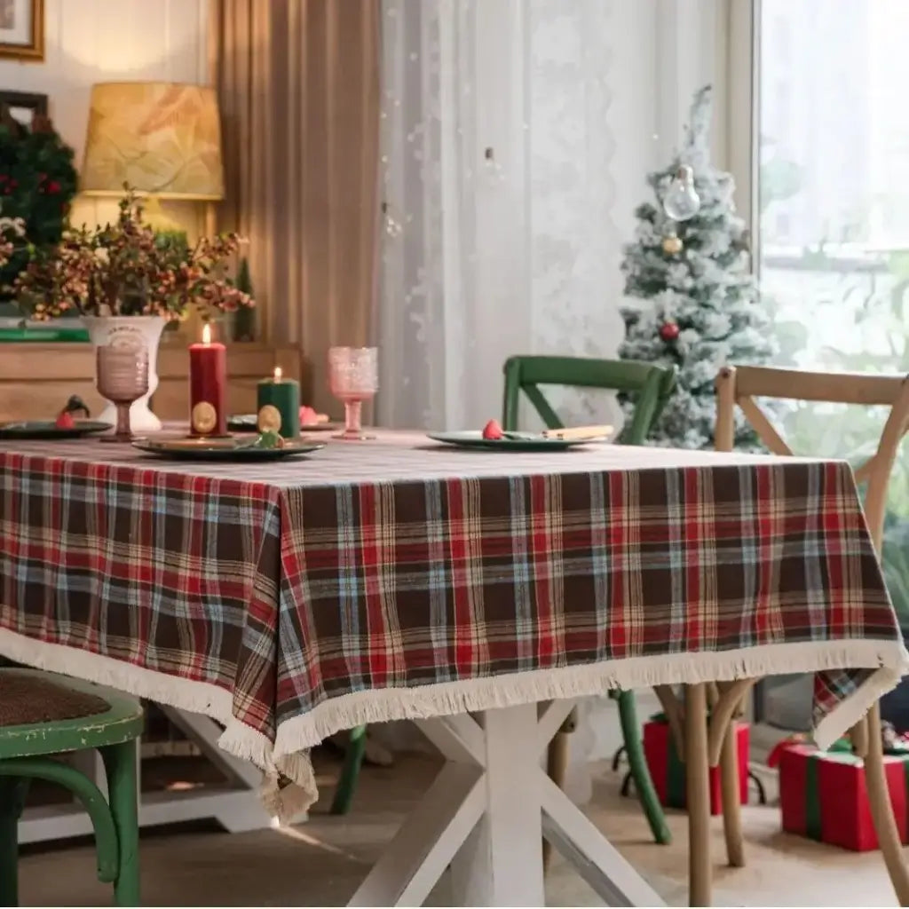 Toalha de Mesa de Natal Xadrez Mesa Posta de Natal