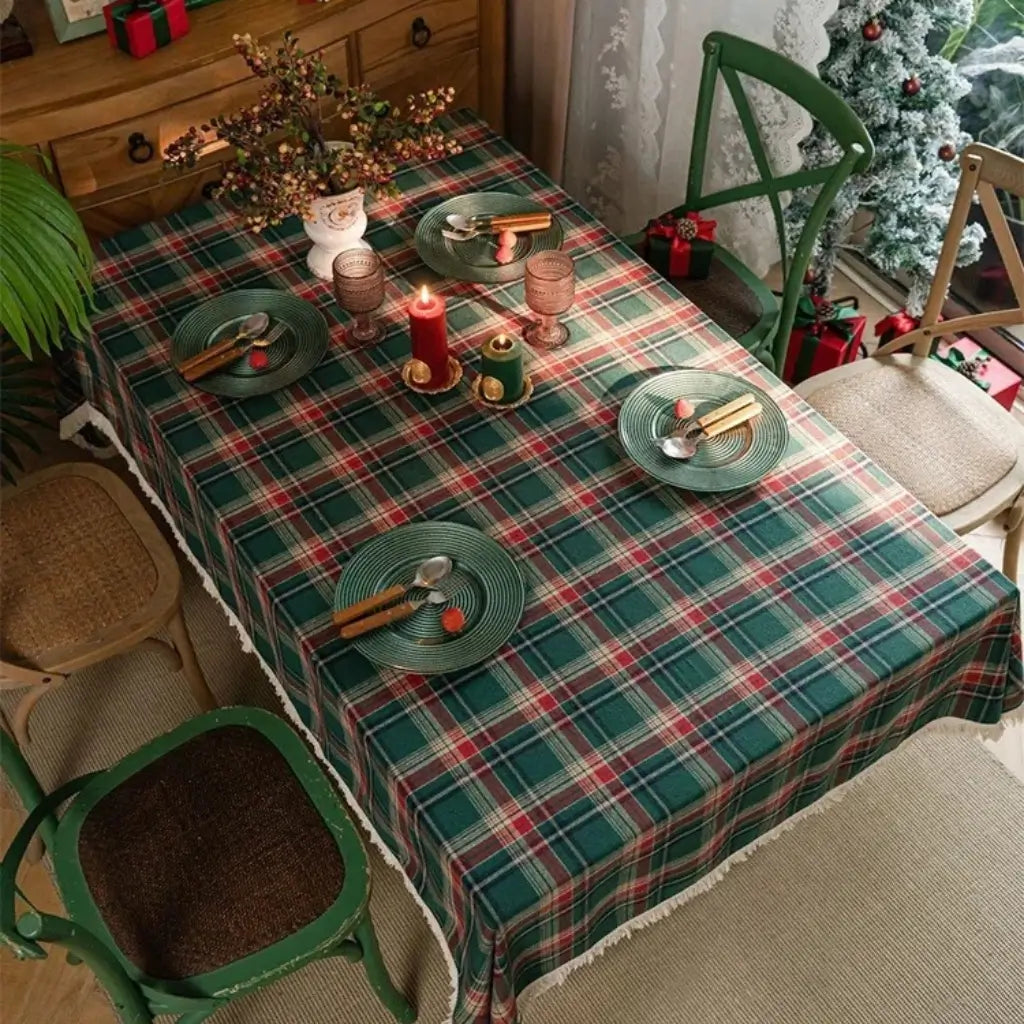 Toalha de Mesa de Natal Xadrez Mesa Posta de Natal