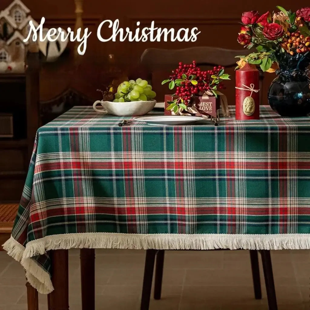 Toalha de Mesa de Natal Xadrez Mesa Posta de Natal