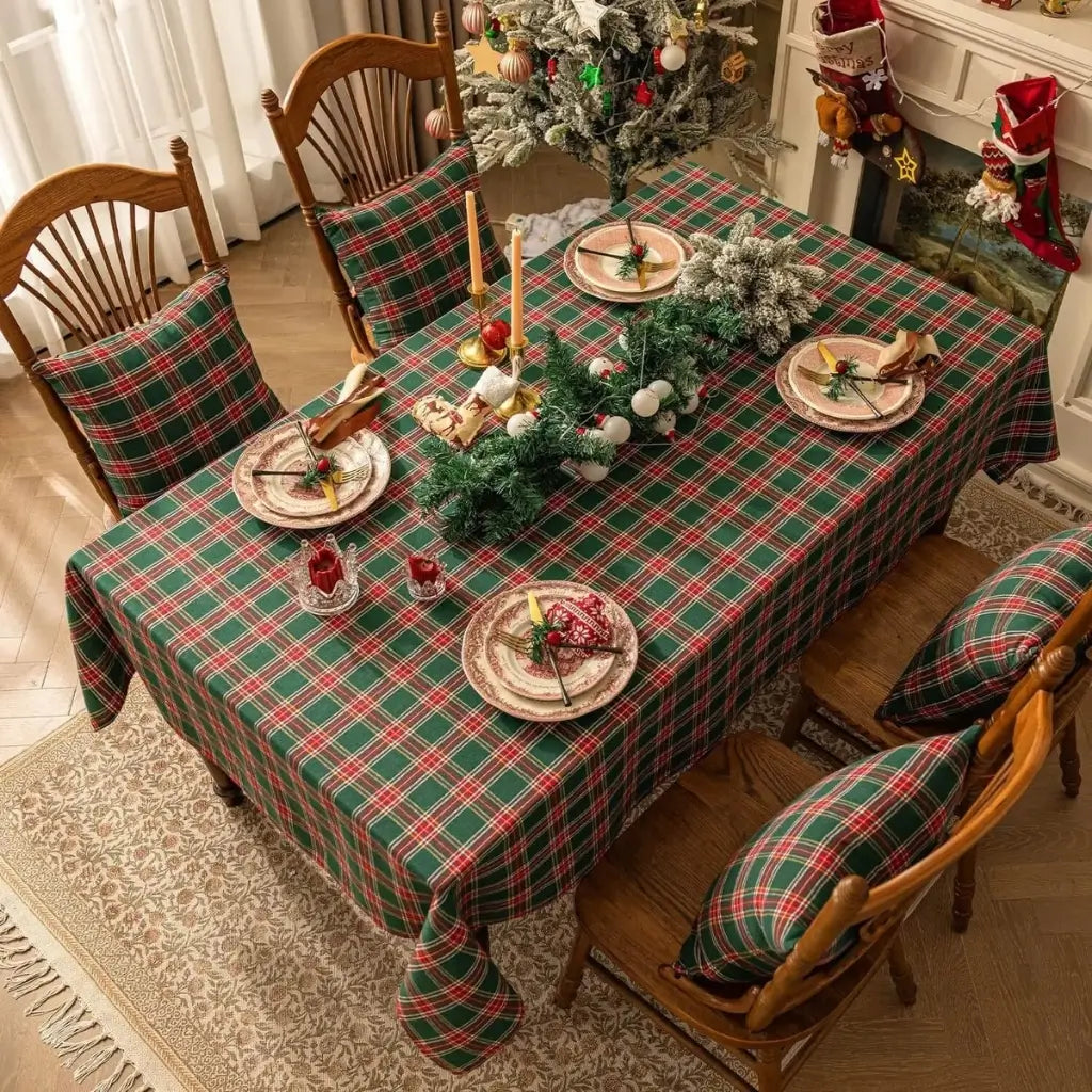 Toalha de Mesa de Natal Xadrez Tradicional Decoração Natalina