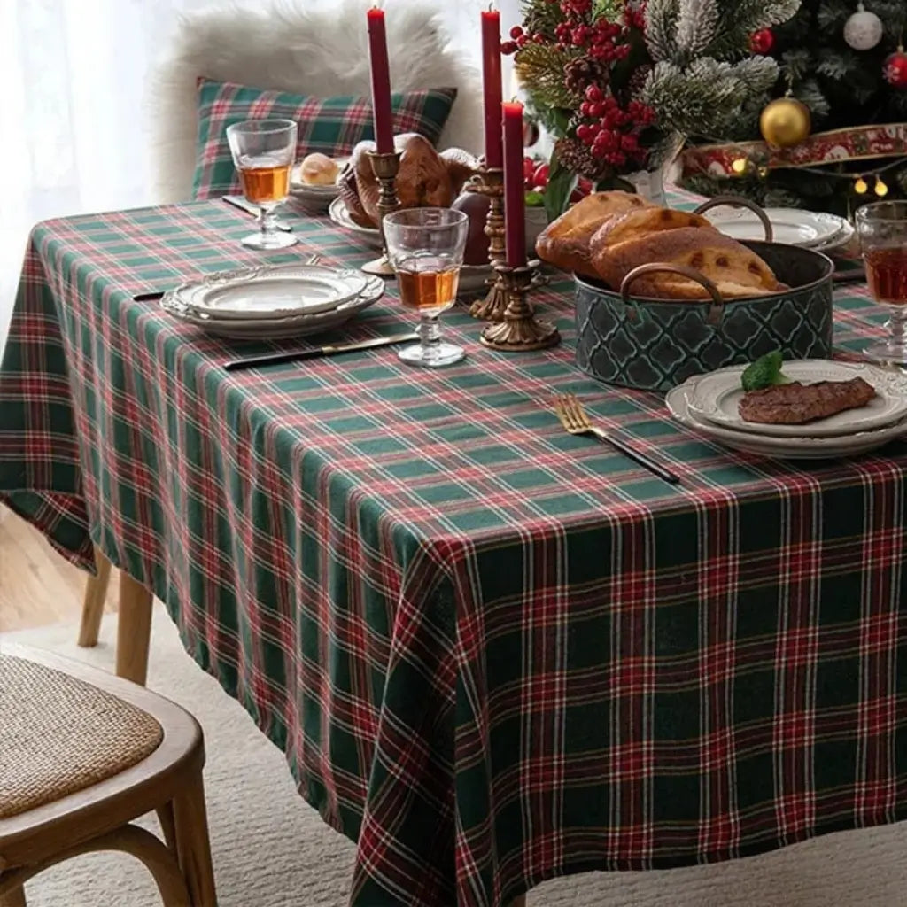 Toalha de Mesa de Natal Xadrez Tradicional Decoração Natalina