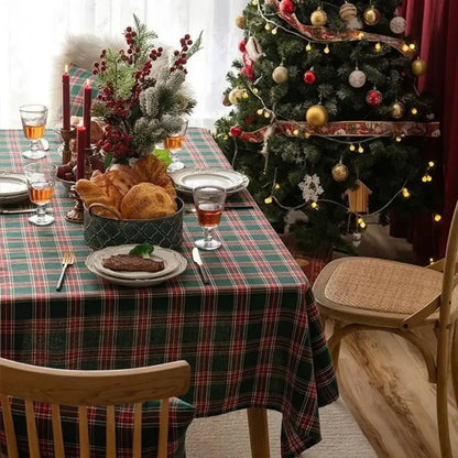 Toalha de Mesa de Natal Xadrez Tradicional Decoração Natalina