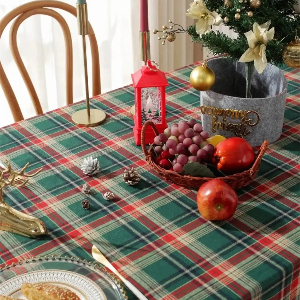 Toalha de Mesa de Natal Xadrez Decoração Merry Christmas