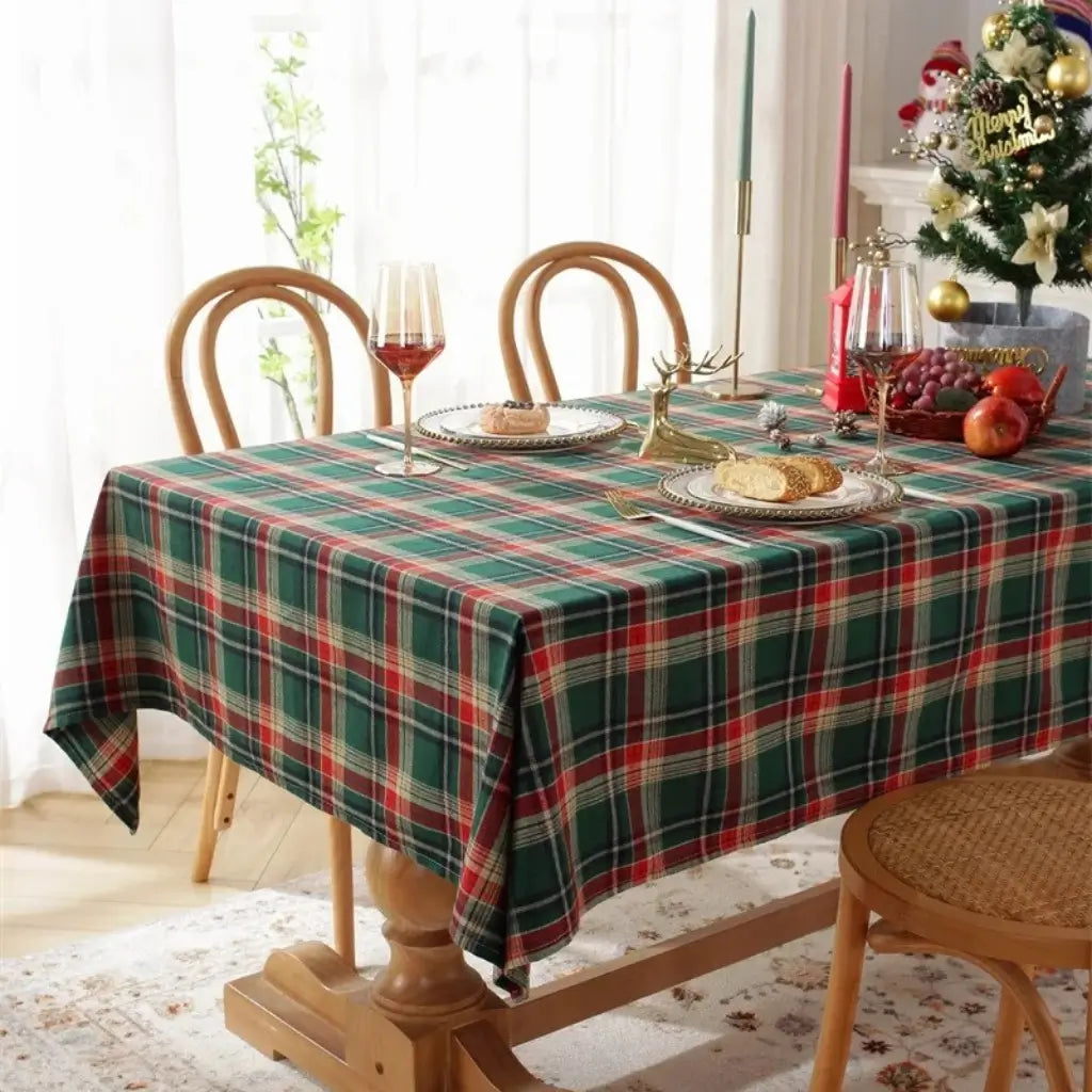 Toalha de Mesa de Natal Xadrez Decoração Merry Christmas