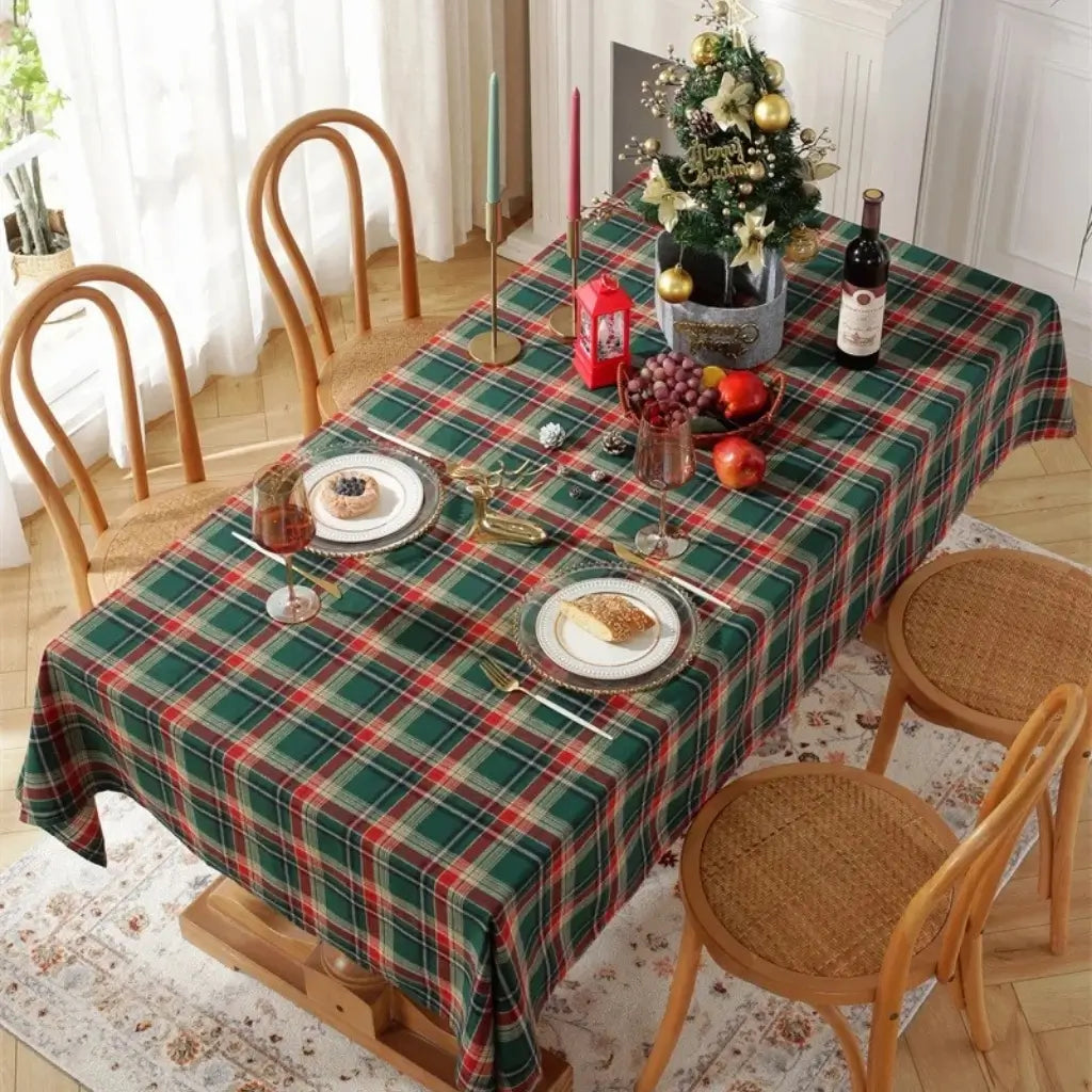 Toalha de Mesa de Natal Xadrez Decoração Merry Christmas