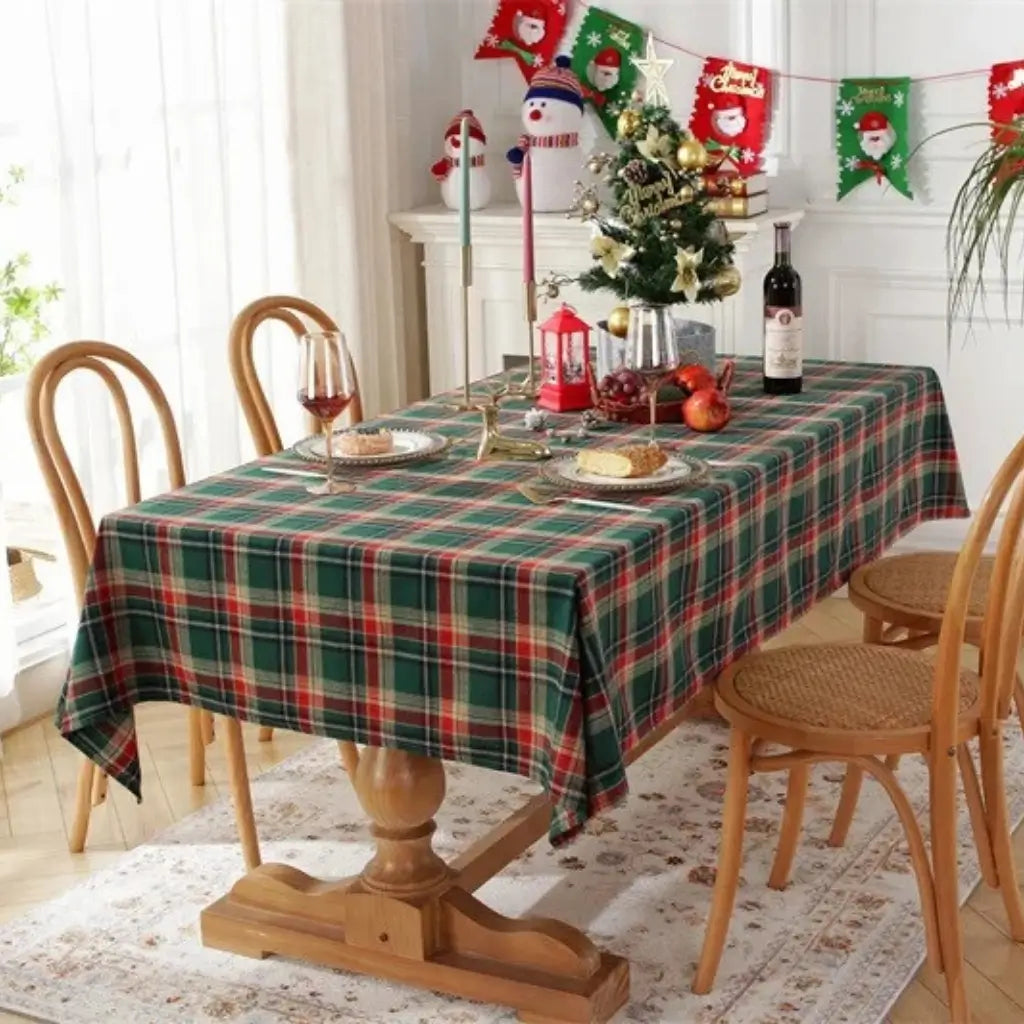Toalha de Mesa de Natal Xadrez Decoração Merry Christmas