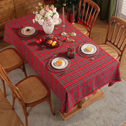 Toalha de Mesa de Natal Xadrez Tradicional Decoração Natalina
