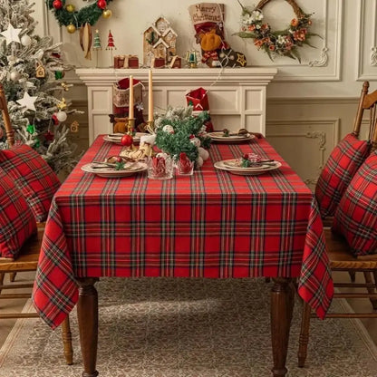 Toalha de Mesa de Natal Xadrez Tradicional Decoração Natalina