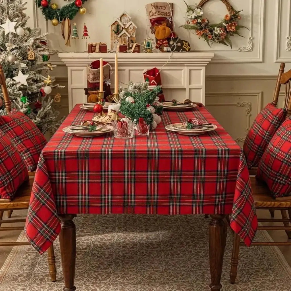 Toalha de Mesa Natal Xadrez Decoração Natalina Vermelha