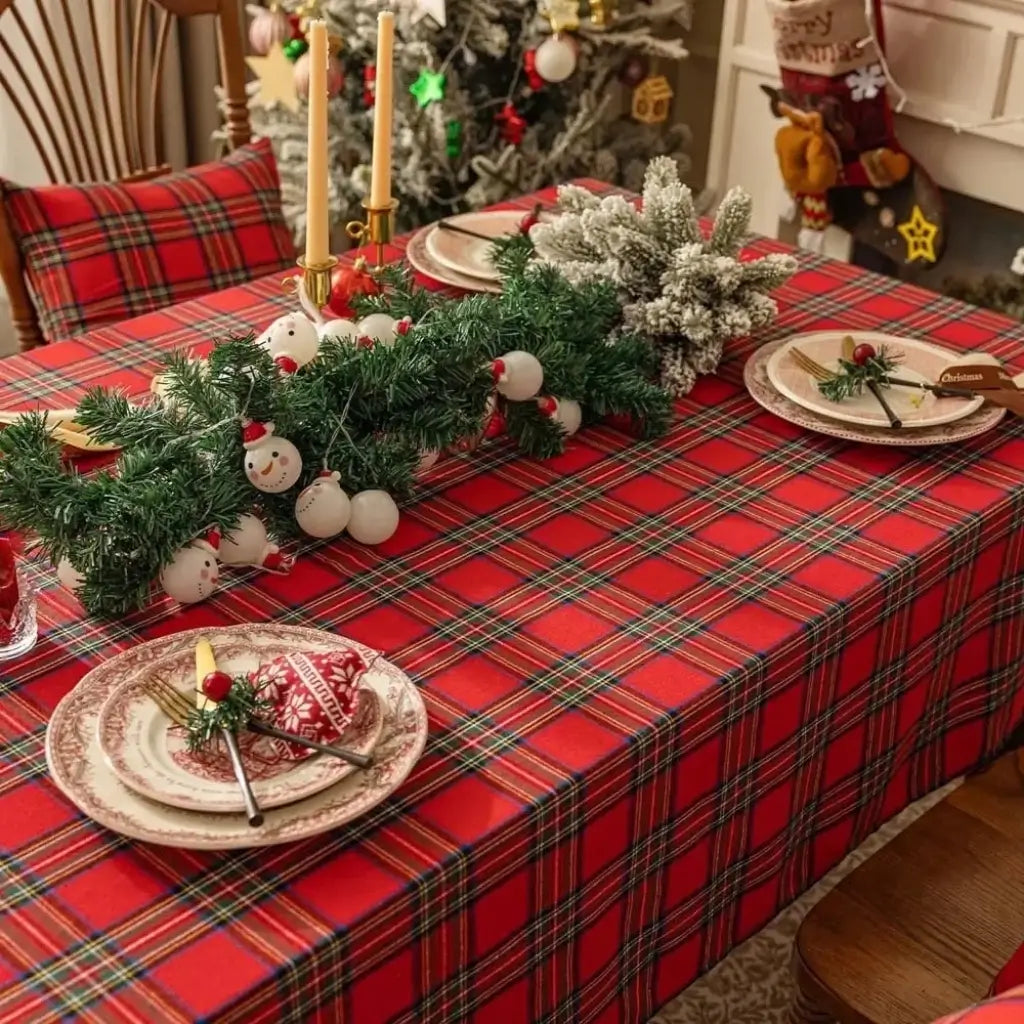 Toalha de Mesa Natal Xadrez Decoração Natalina Vermelha