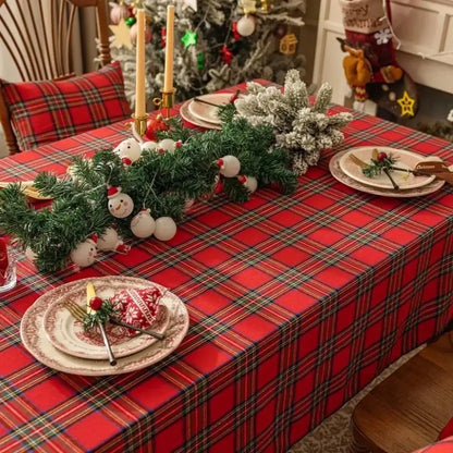 Toalha de Mesa Natal Xadrez Decoração Natalina Vermelha