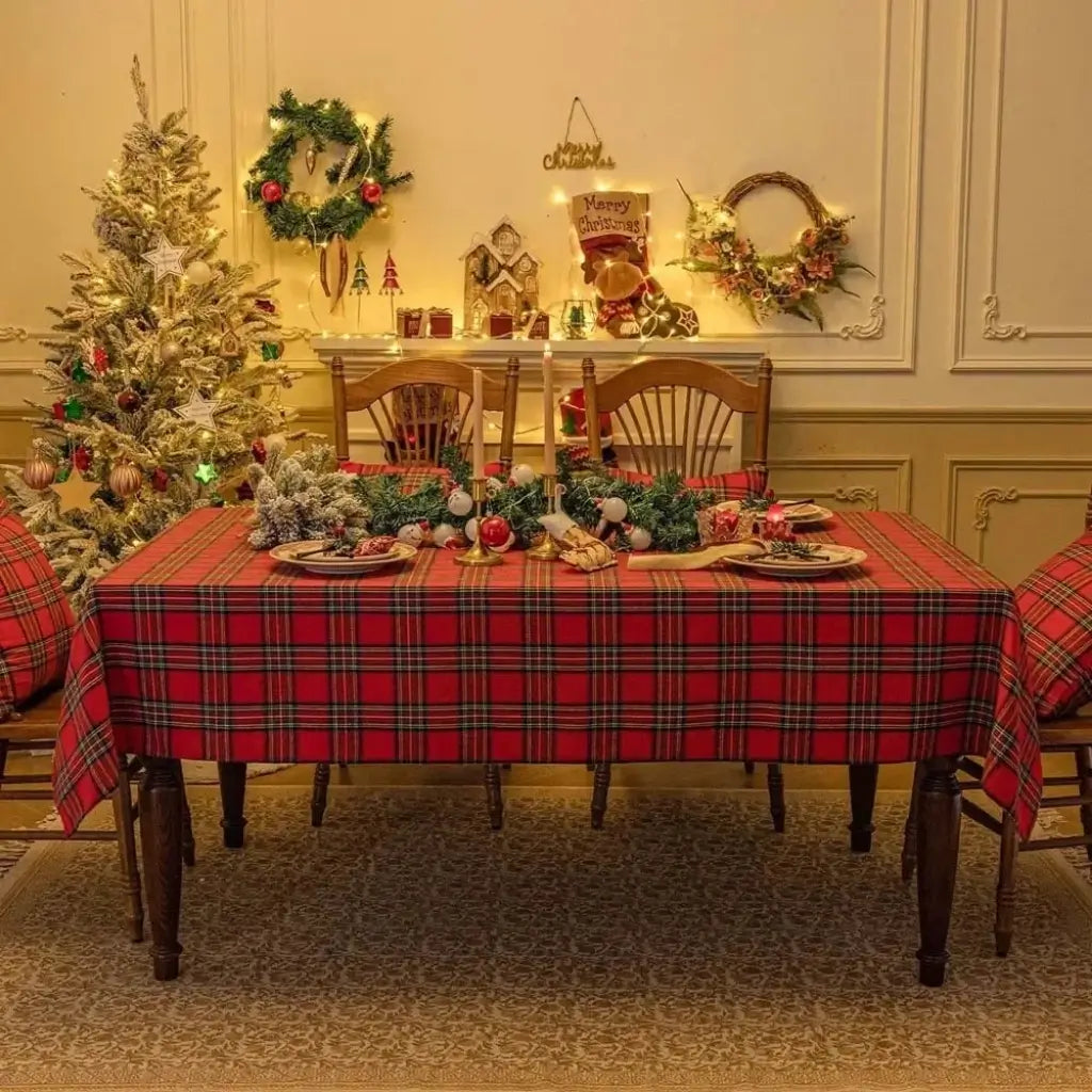 Toalha de Mesa Natal Xadrez Decoração Natalina Vermelha