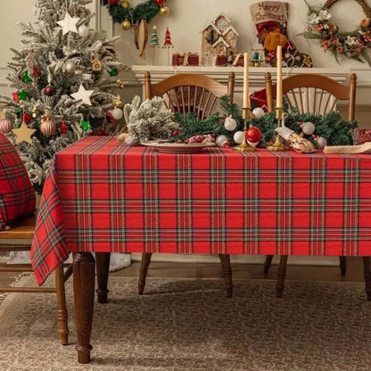 Toalha de Mesa de Natal Xadrez Tradicional Decoração Natalina
