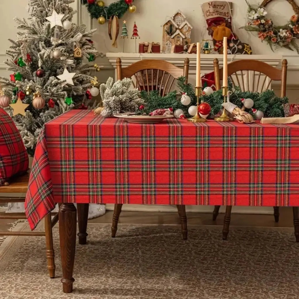 Toalha de Mesa Natal Xadrez Decoração Natalina Vermelha