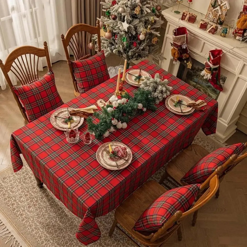 Toalha de Mesa Natal Xadrez Decoração Natalina Vermelha