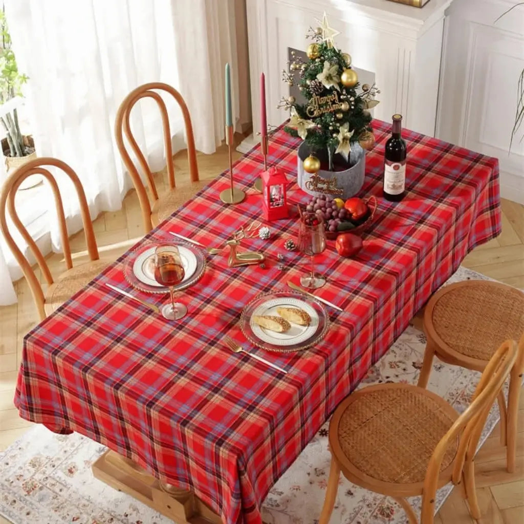 Toalha de Mesa de Natal Xadrez Decoração Merry Christmas